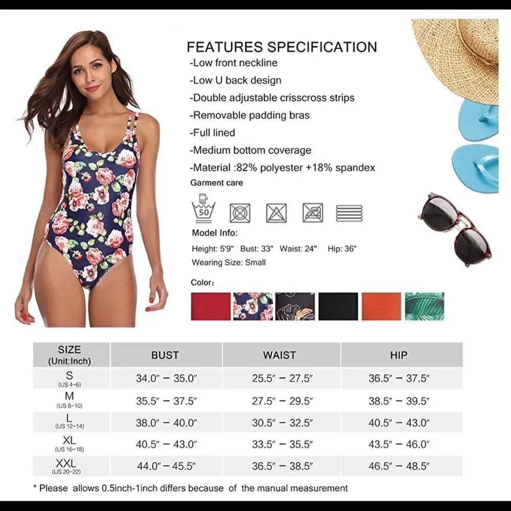 New! Marinavida Floral Low Back One Piece Sz S